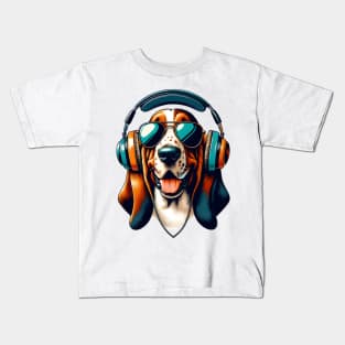 Basset Fauve de Bretagne Smiling DJ with Headphones Kids T-Shirt